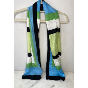 Talbots Scarf 100% Silk New Vintage Deadstock Blue Green Black White Colorblock